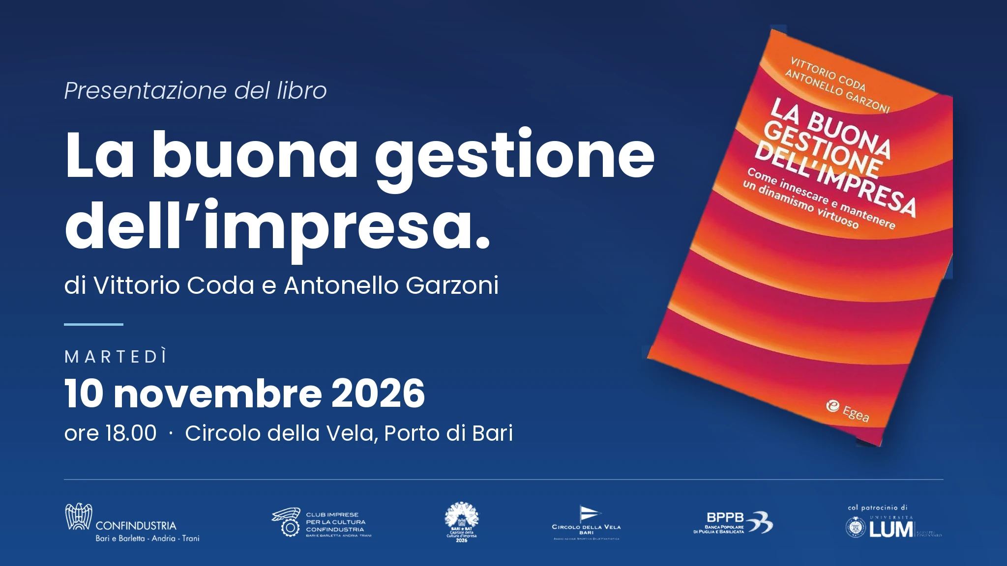 Presentazione del libro La buona gestione dell'impresa, Circolo della Vela di Bari, 10 novembre 2026